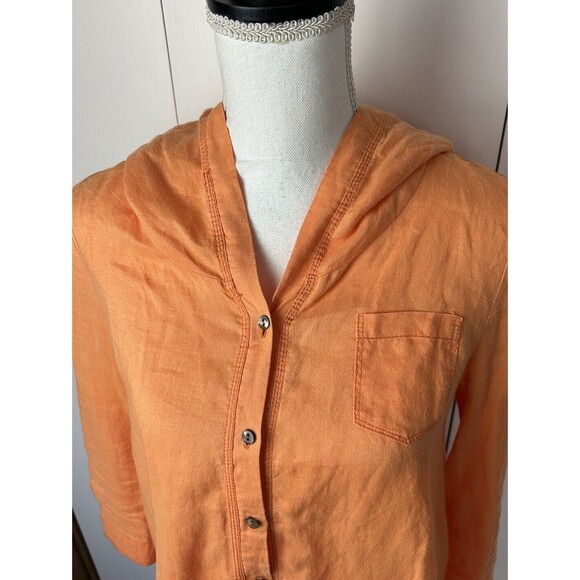 Issi Mixmind Hooded Button Front Shirt Women’s Embroidered Linen? Sz M? Pocket - Picture 2 of 9
